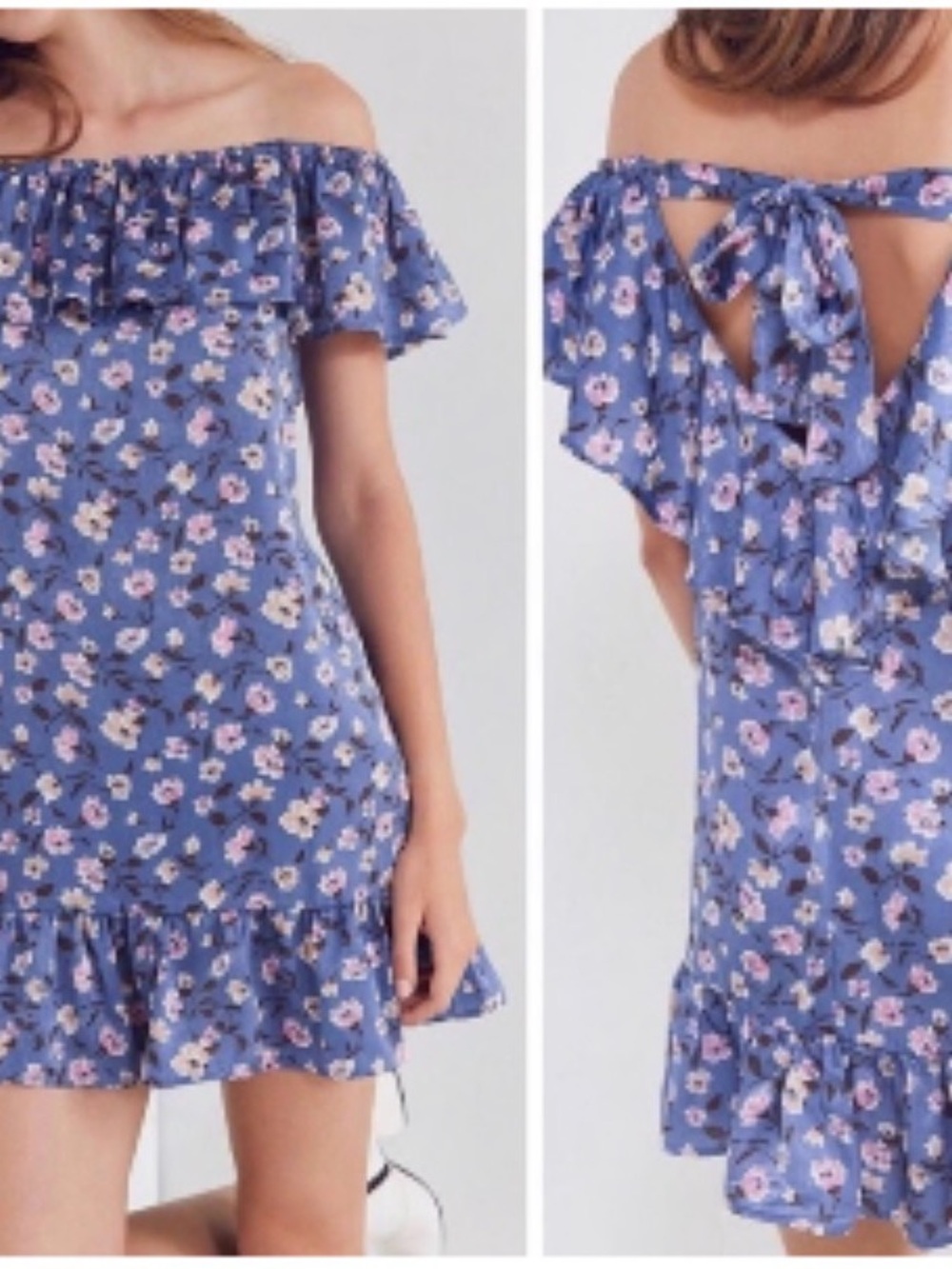 Kimchi Blue Blue Floral Off-Shoulder Tie-Back Mini Dress